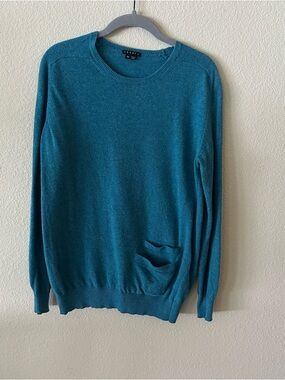 Theory Teal Crewneck Minimalist Sweater with Pocket Wool/Cashmere blend size S
